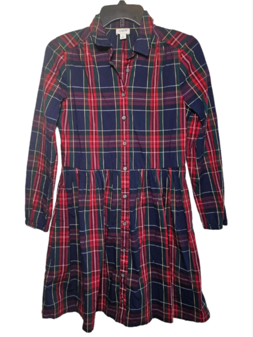 J. Crew Plaid Tartan Button Front Mini Shirtdress Holiday Preppy Red Navy Size 0